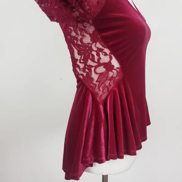 Free People Lolita Velvet Lace Peplum Top - Picture 5 of 8